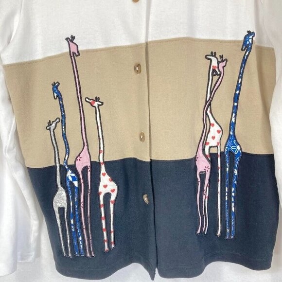 Blair Colorblock Embroidered Giraffe Button Up Long Sleeve Shirt Size Med - Picture 2 of 7